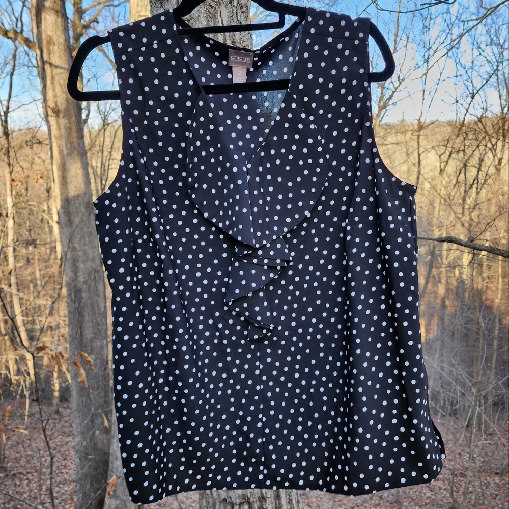 Black and White Polka Dot Sleeveless Blouse
